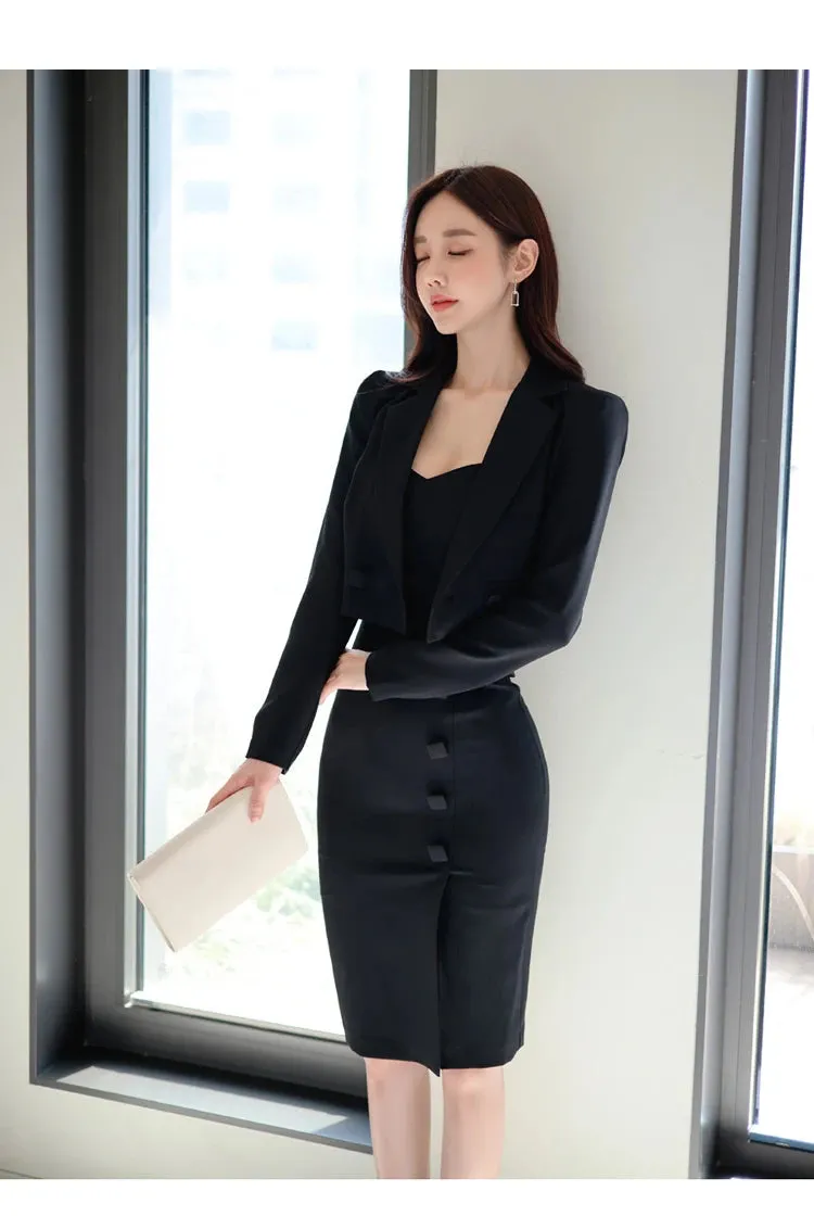 Aiertu Summer Vestidos Korean 2 Pieces Suit Coat And Suspenders Fashion Professional Dress Women Sheath Pencil Dresses