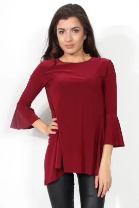 Alyssa Wine Split Back Bell Sleeved Top