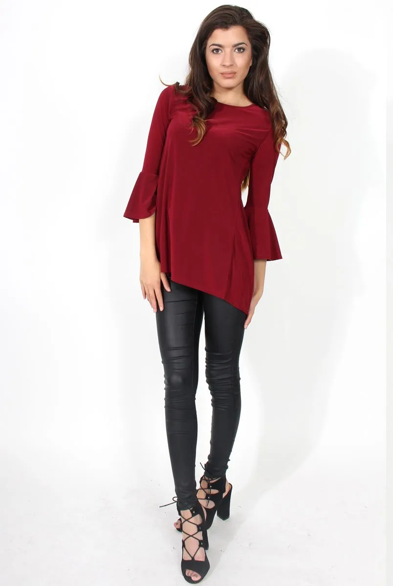 Alyssa Wine Split Back Bell Sleeved Top