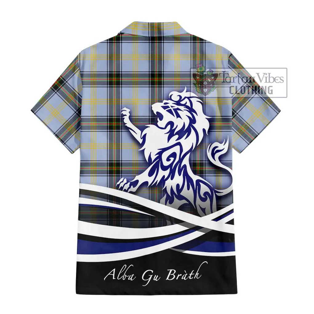 Bell Tartan Short Sleeve Button Shirt with Alba Gu Brath Regal Lion Emblem