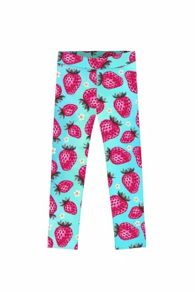 Berry Cute Lucy Blue & Pink Strawberry Print Summer Leggings - Kids