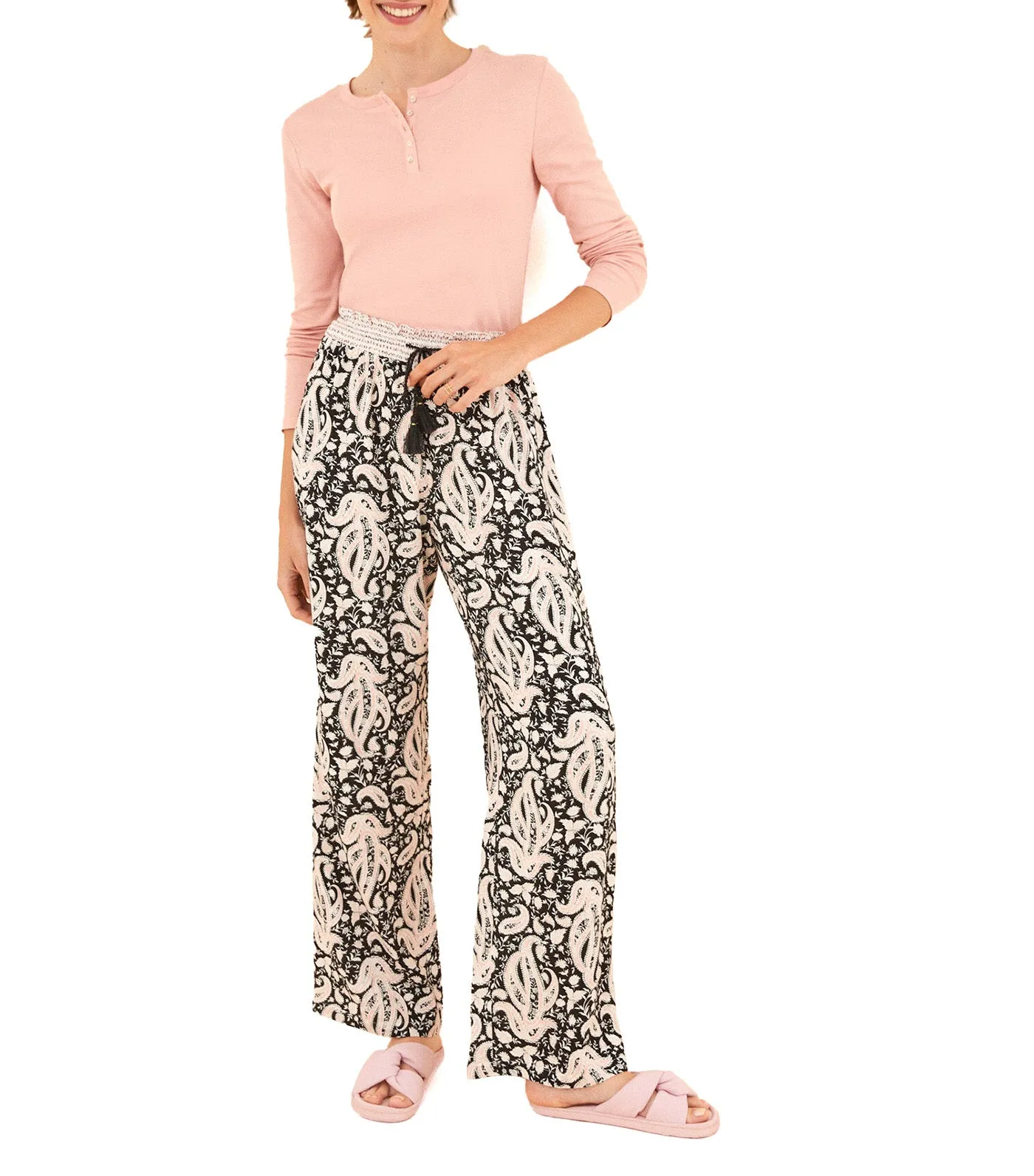 Black Boho Fluid Long Pants