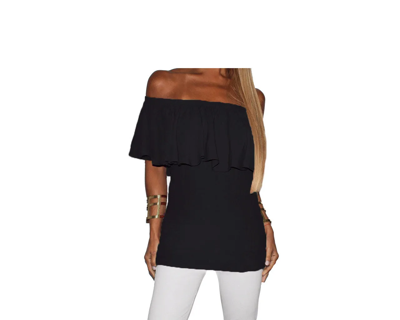 Black Ruffle Off Shoulder Top - The Monaco