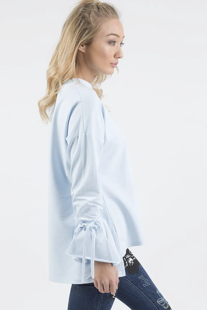 Blue Tied Arm Bell Sleeve Top - Poppy