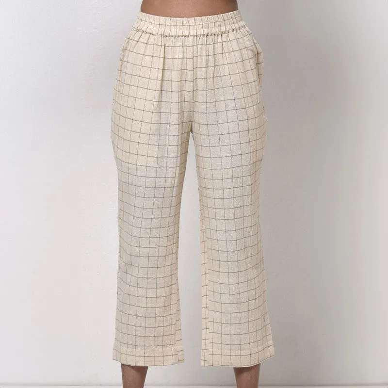 Cotton Trouser For Women | Semi High Waist | Ankle Length | Off White