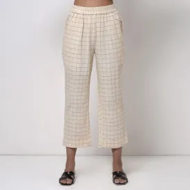 Cotton Trouser For Women | Semi High Waist | Ankle Length | Off White