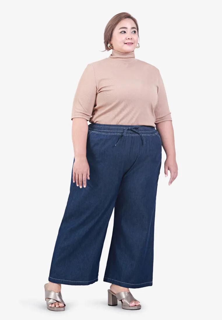 Deanna Drawstring Denim Culottes - Dark Blue