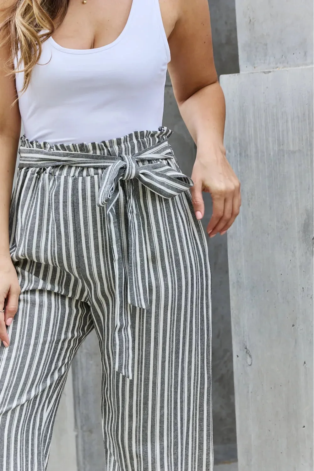 Find Your Path Full Size Paperbag Waist Striped Culotte Pants