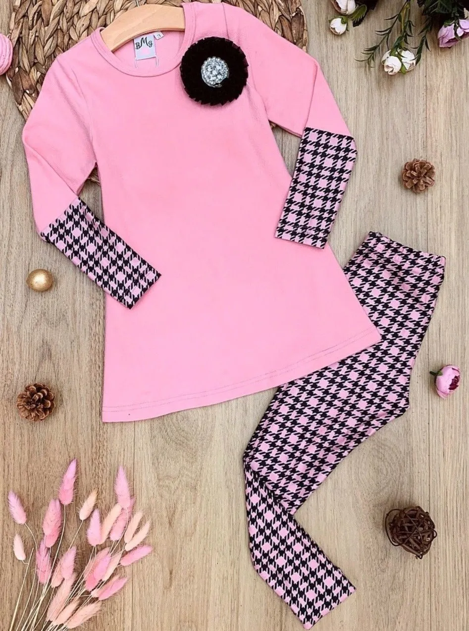 Girls Long Sleeve Cuffed Tunic And Matching Printed Legging Set