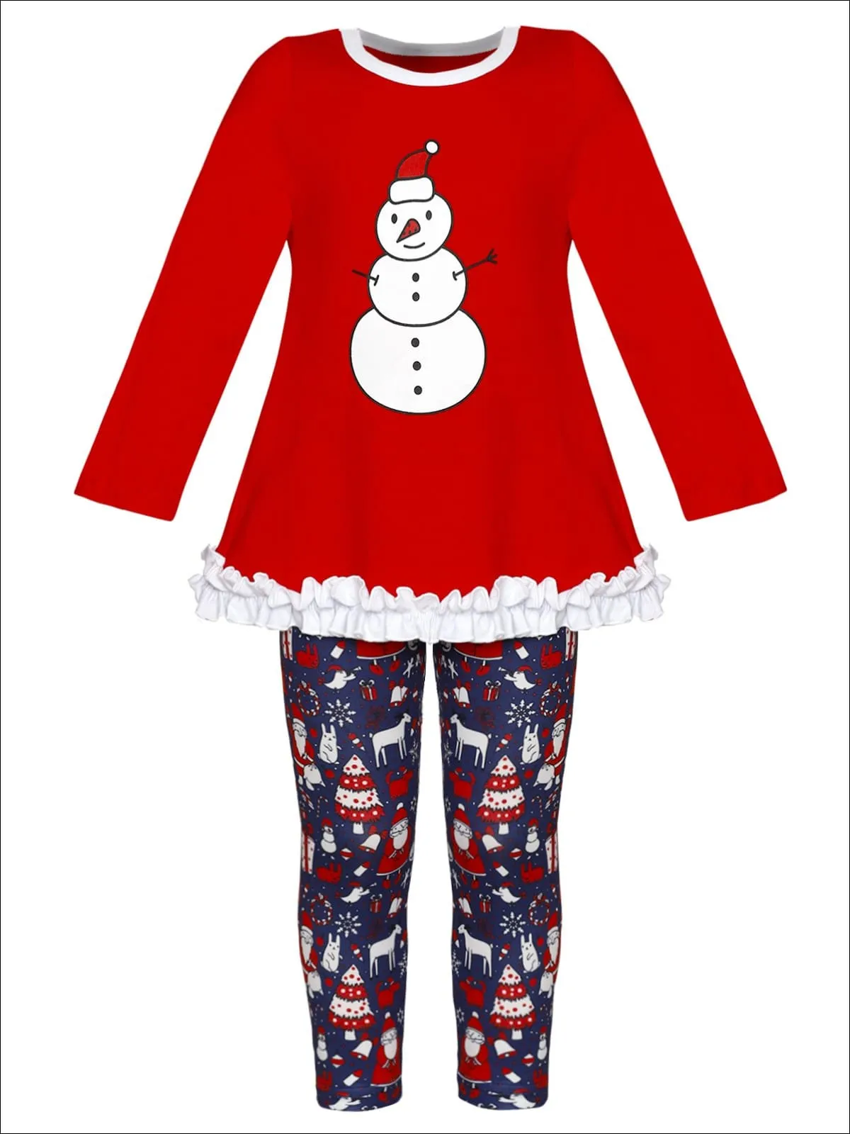 Girls Long Sleeve Ruffled Applique Tunic And Printed Legging Set