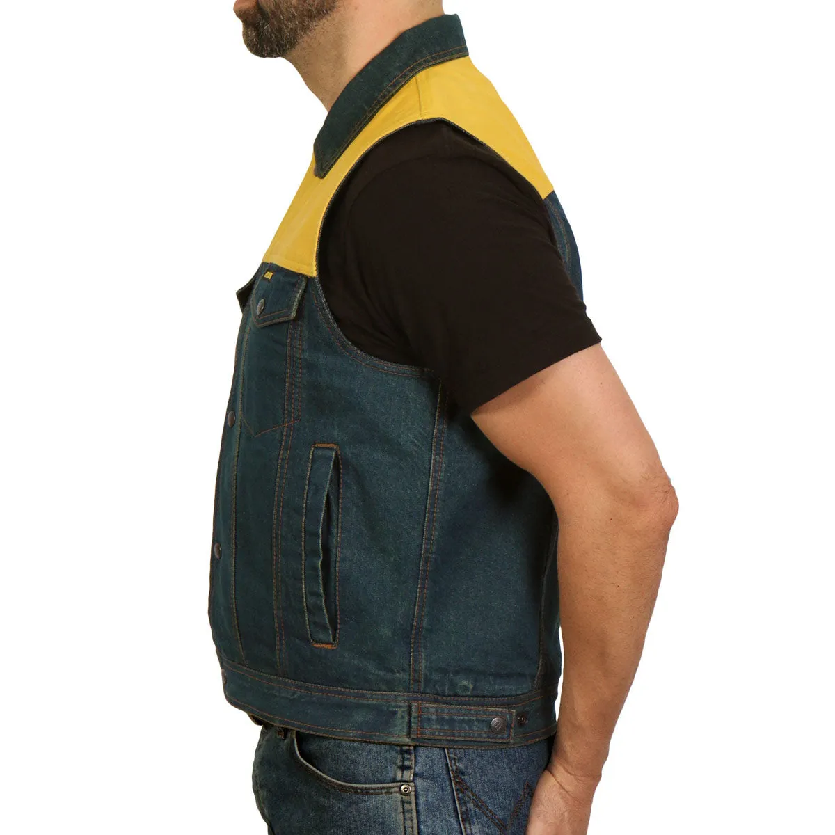 Hot Leathers VSM6103 Men's '2-Tone' Leather and Denim Club Style Biker Vest