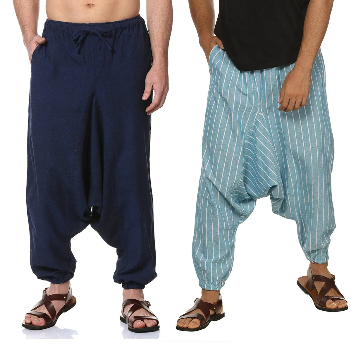 Men's Harem Pack of 2 | Dark Blue and Blue Stripes | Fits Waist Size 28 to 36 Inches