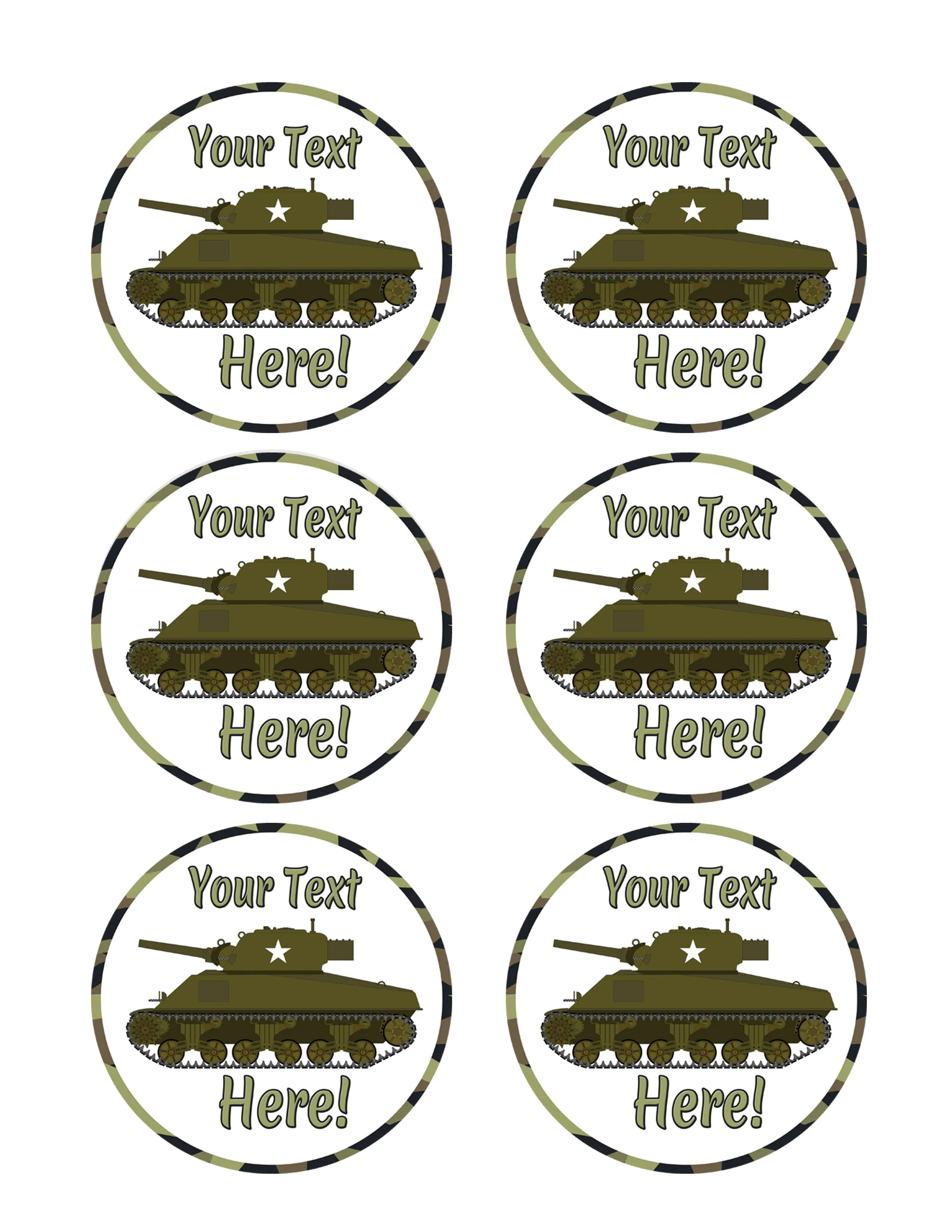 Military Sherman Tank - Edible Cake Topper, Cupcake Toppers, Strips