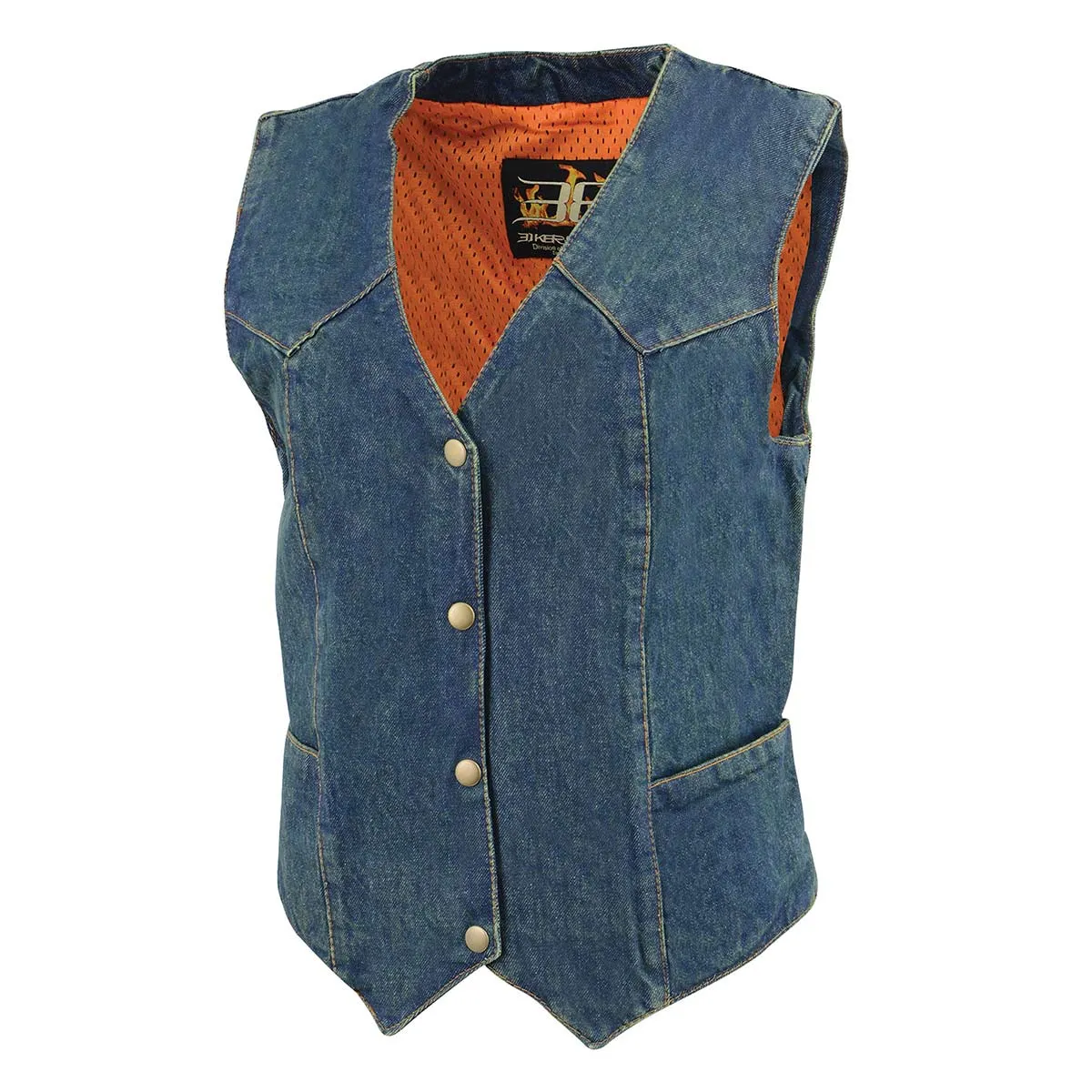 Milwaukee Leather MDL4000 Women's Blue Plain Side 4 Snap Front Denim Vest