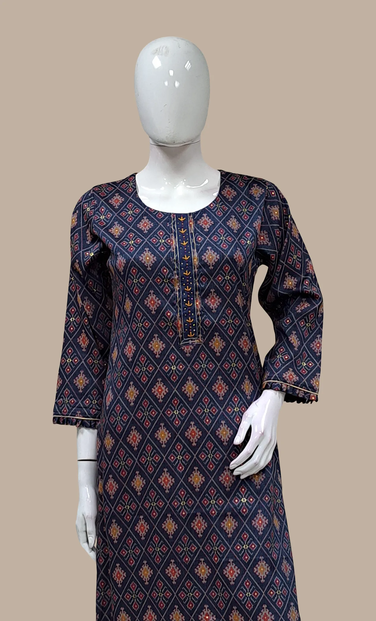 Navy Printed Kurti Top