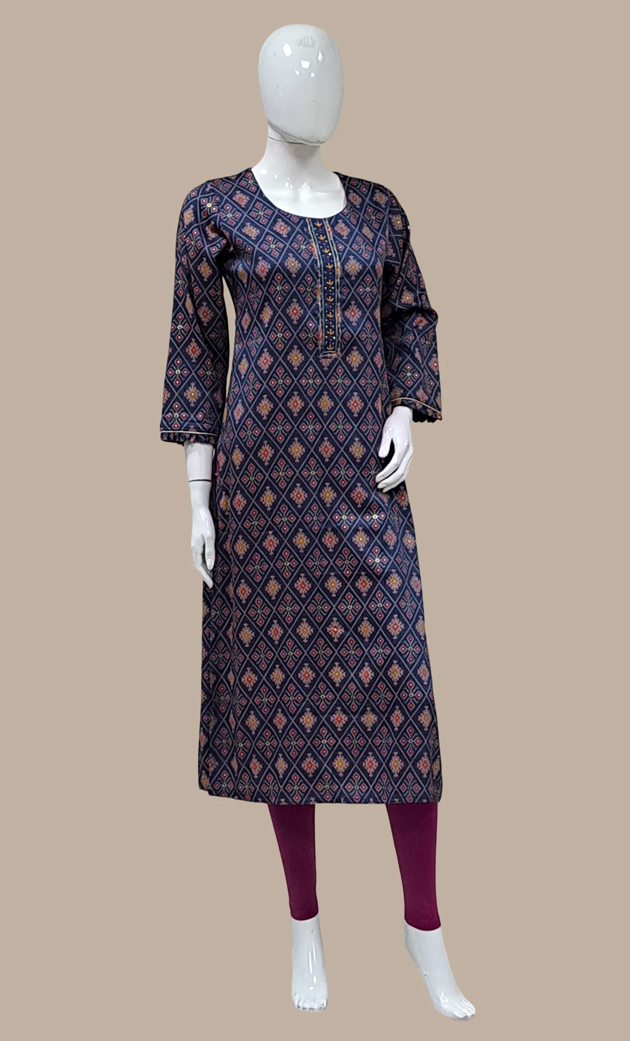 Navy Printed Kurti Top