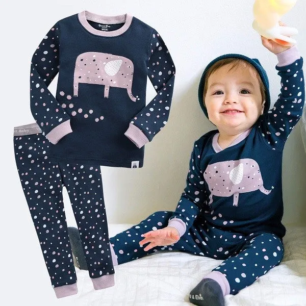 Navy Walking Elephant Long Sleeve PJs Set