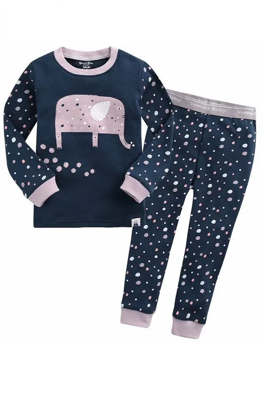 Navy Walking Elephant Long Sleeve PJs Set