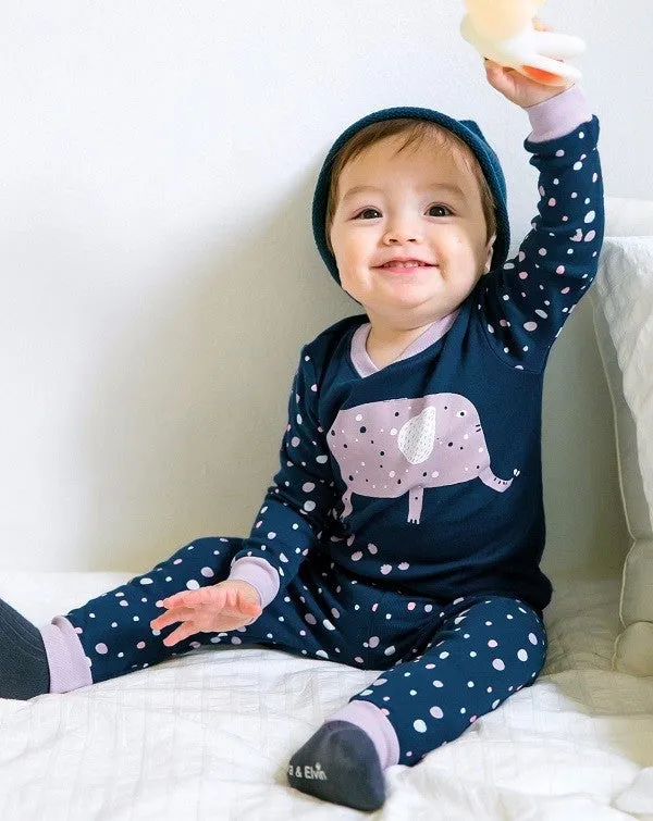 Navy Walking Elephant Long Sleeve PJs Set