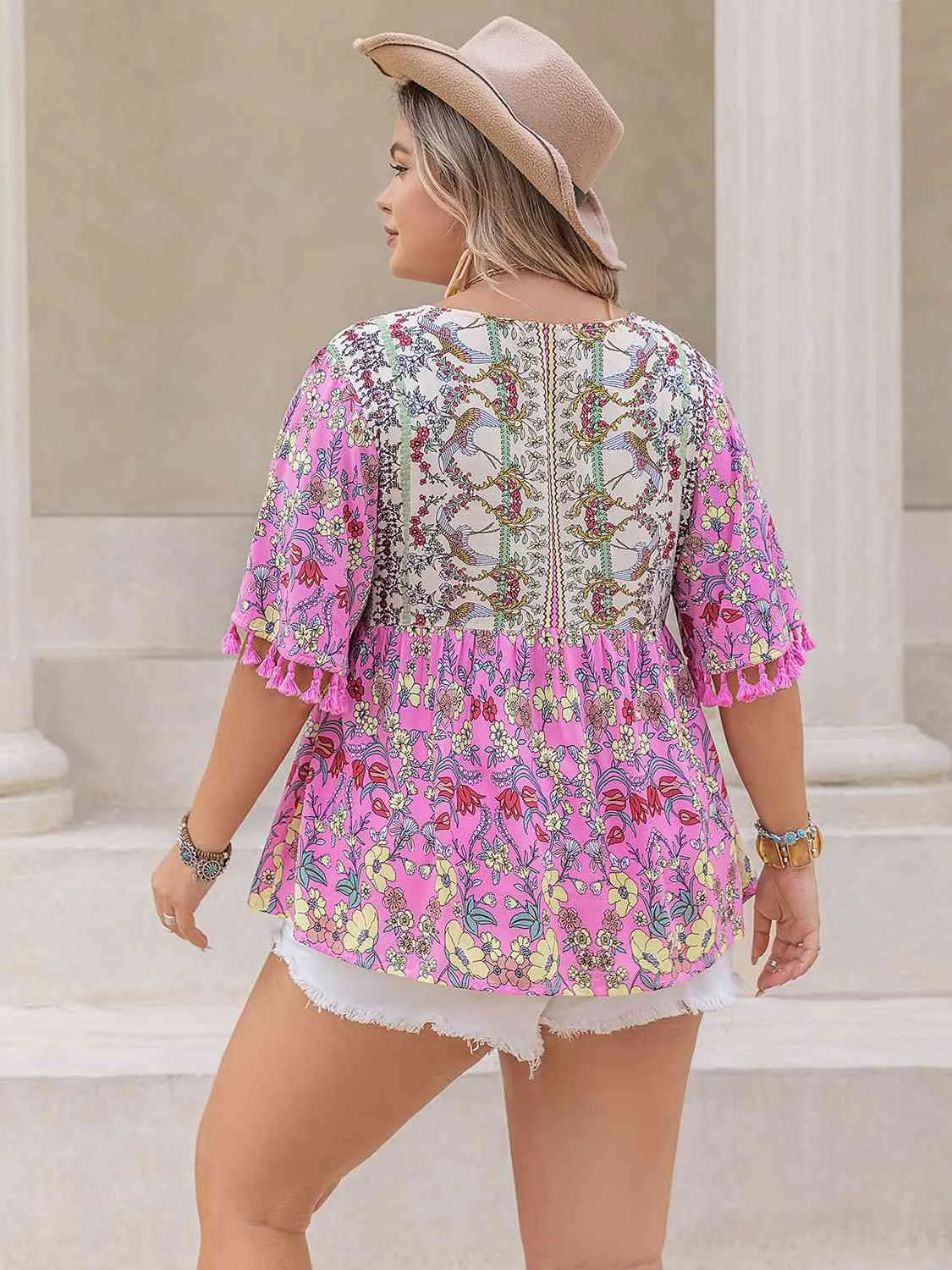 Plus Size Boho Tassel Sleeve Summer Top