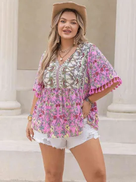 Plus Size Boho Tassel Sleeve Summer Top