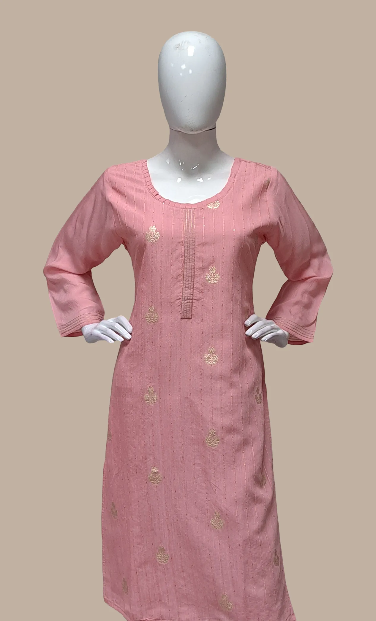 Salmon Pink Embroidered Kurti Top