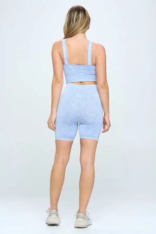 Seamless Mineral Washed Biker Shorts Set