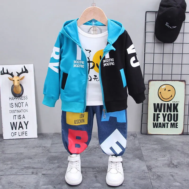 Smiley Face Shirt, Letter Print Jacket and Pants