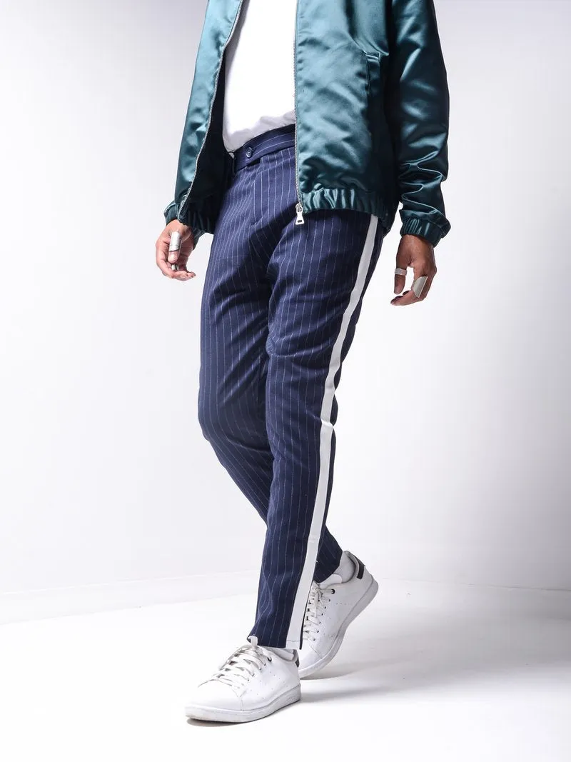 Striped Ankle Pants - Navy