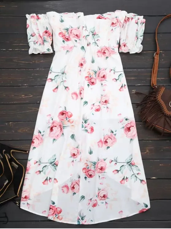 Stunning Off Shoulder High Low Floral Dress