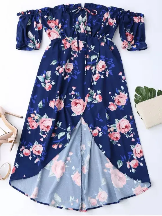 Stunning Off Shoulder High Low Floral Dress