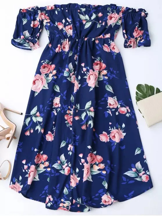 Stunning Off Shoulder High Low Floral Dress