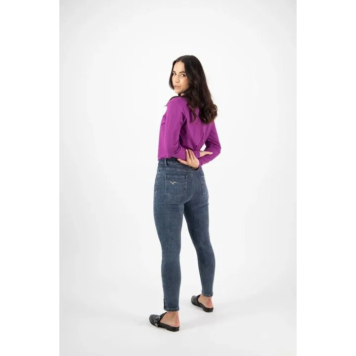 Vassalli-Skinny Leg Ankle Grazer Jean With Buttons At Cuff