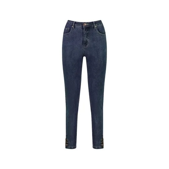 Vassalli-Skinny Leg Ankle Grazer Jean With Buttons At Cuff