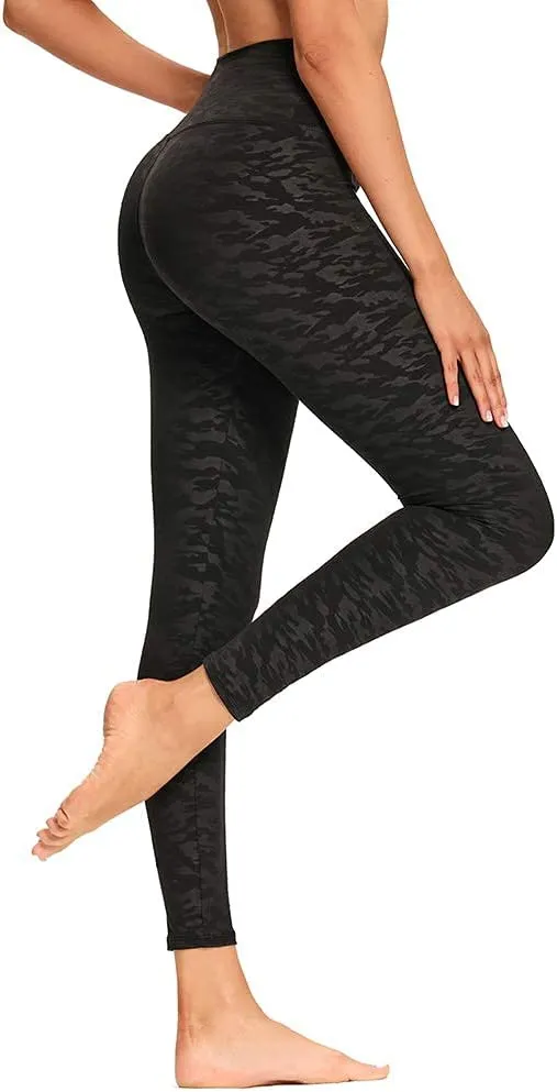 Wholesale High Waisted Black Camo Leggings Soft Slim Tummy Control Printed Pants