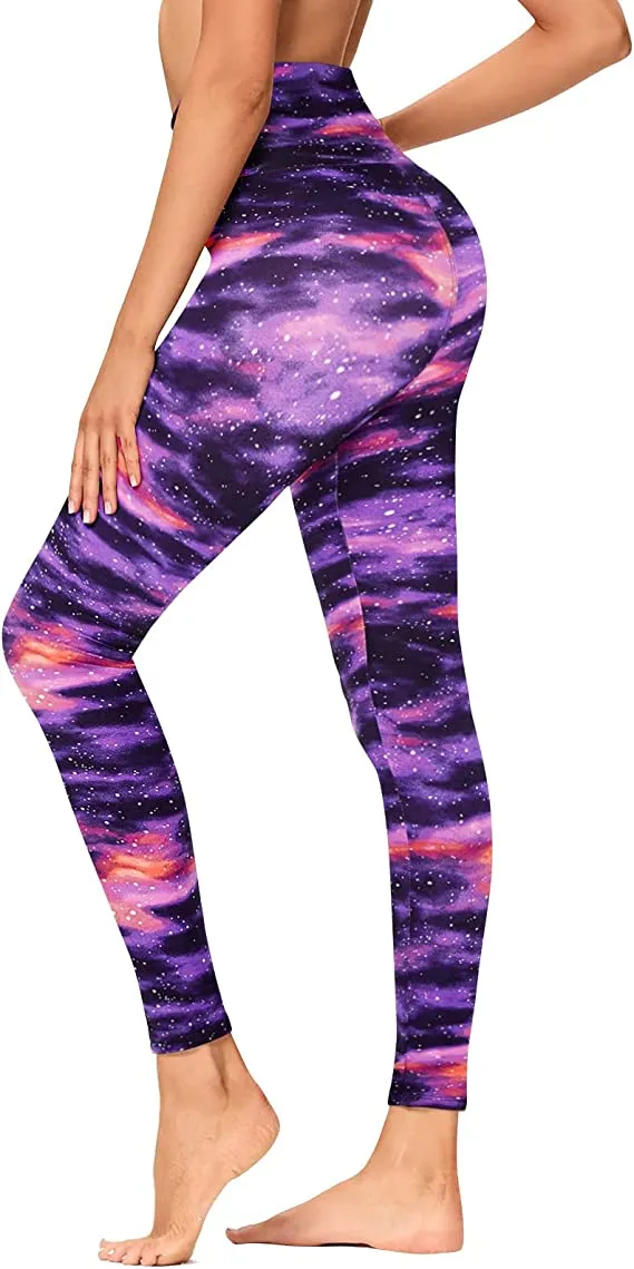 Wholesale High Waisted Purple Nebula Leggings Soft Slim Tummy Control Printed Pants