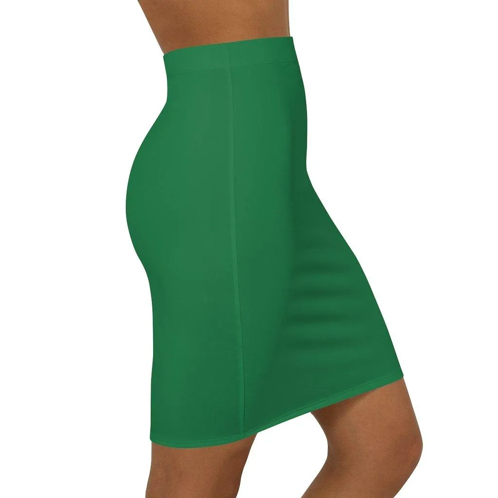 Womens Pencil Skirt, Green Stretch Mini