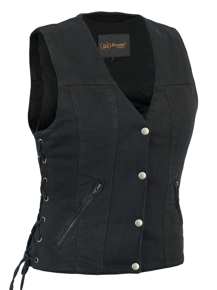 Women's Single Back Panel Concealed Carry Black Denim Vest