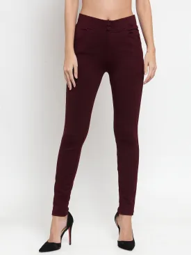 Women'S Wine Solid Jeggings