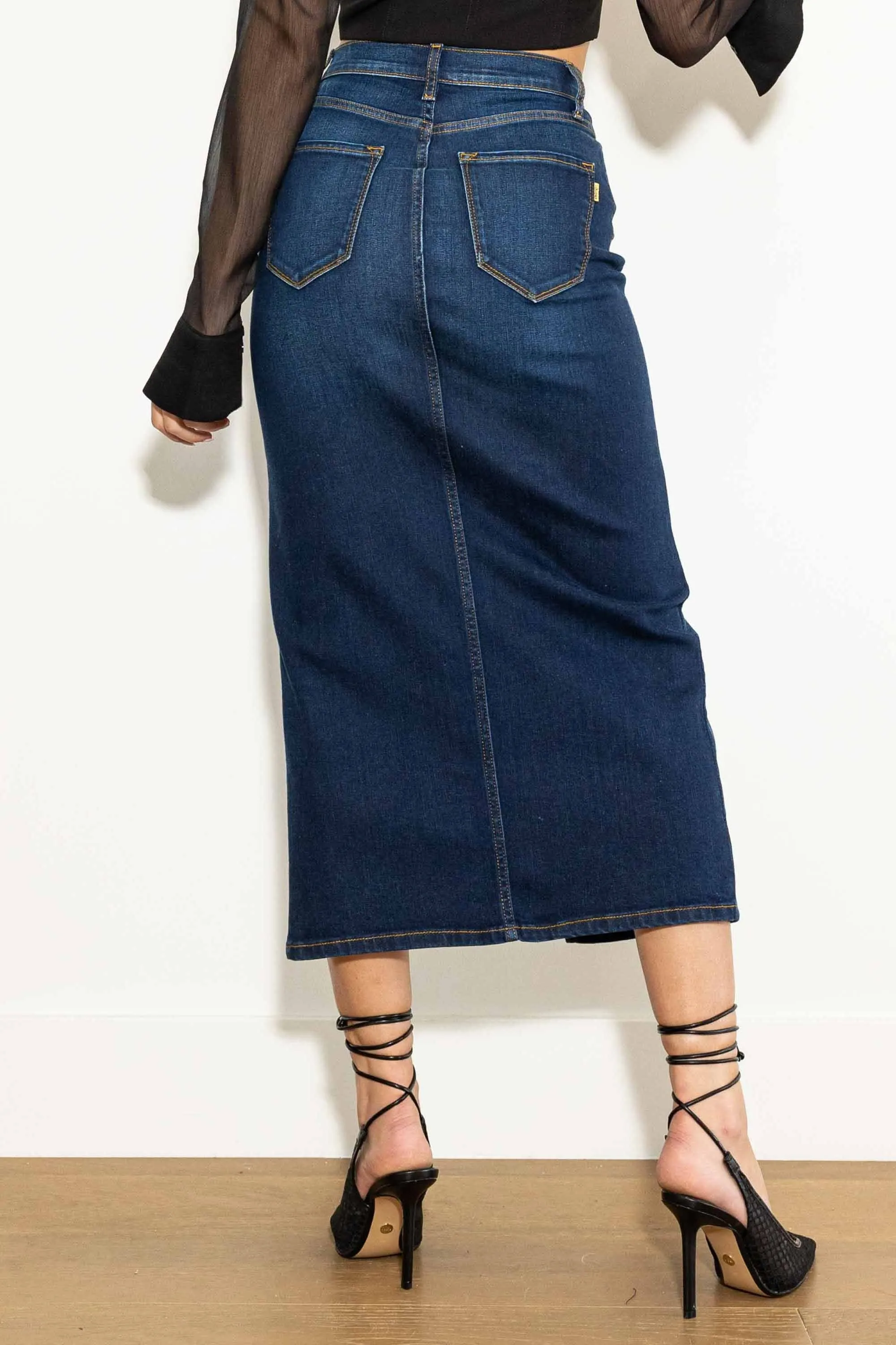 Y2K Front Slit Column Denim Skirt